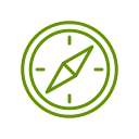 Green outline of a compass symbol.