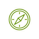Green compass icon with a white needle pointing northeast.
