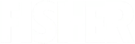 Large white text spelling 'FISHER' on a black background.