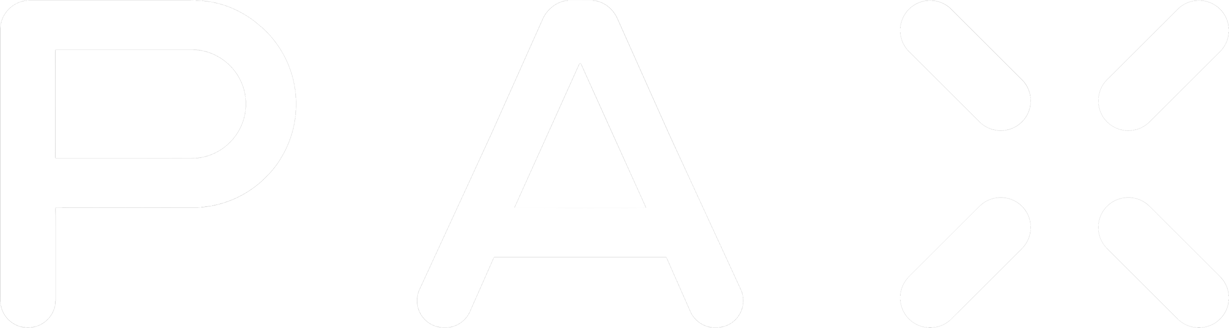The word 'pax'. The letter 'p' is white with a black background, the letter 'a' is stylized with a white outline and a black fill, and the 'x' is composed of two white pill-shaped elements intersecting.