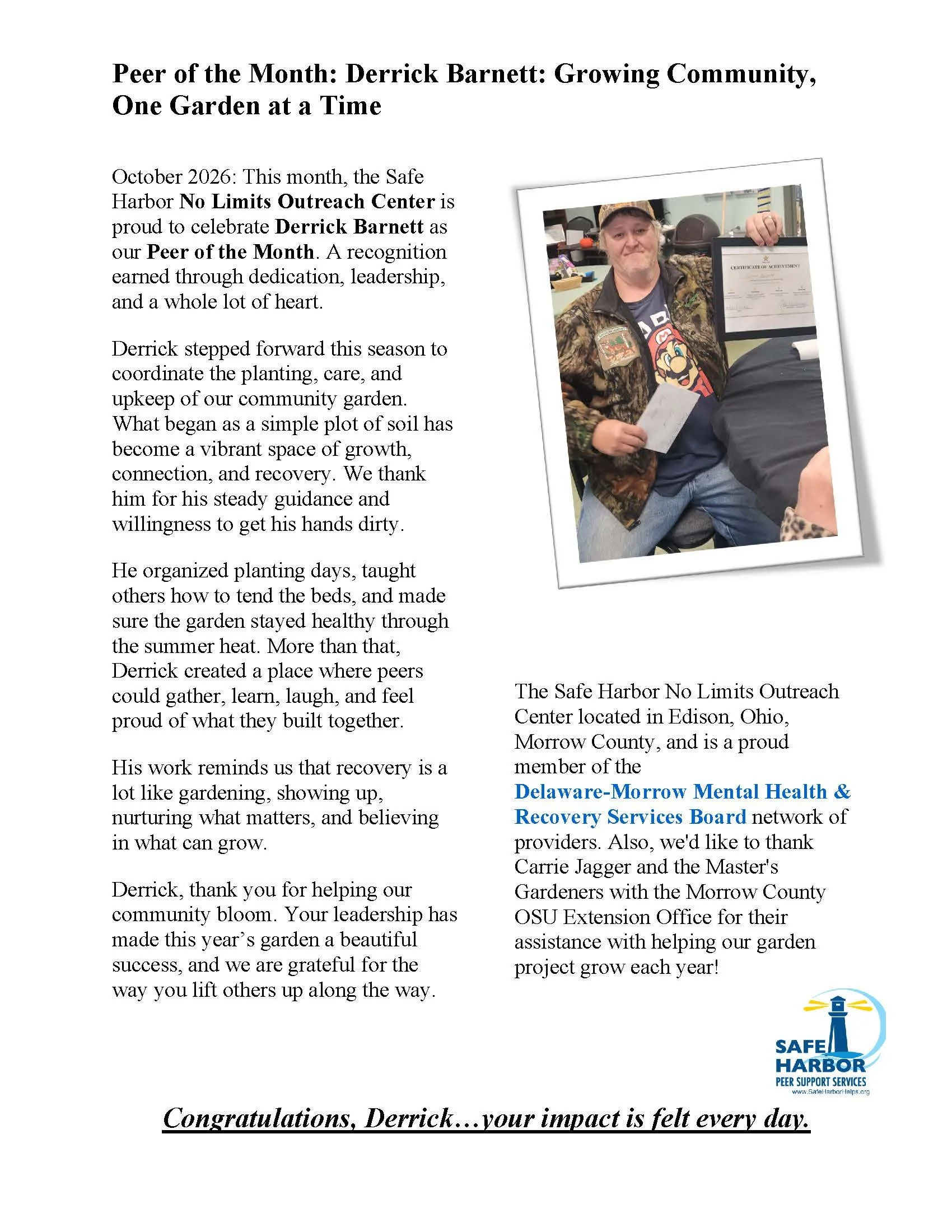 Peer of the Month: Derrick Barnett: Growing Community, One Garden at a Time