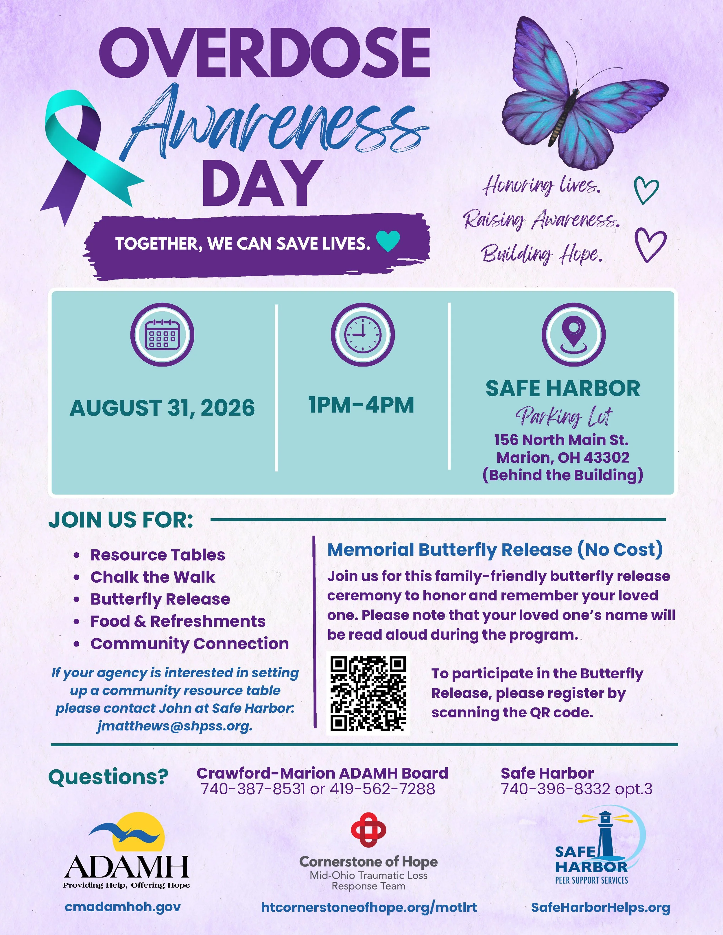 Overdose awareness Day August 31st. 1pm-4pm Together we can save lives