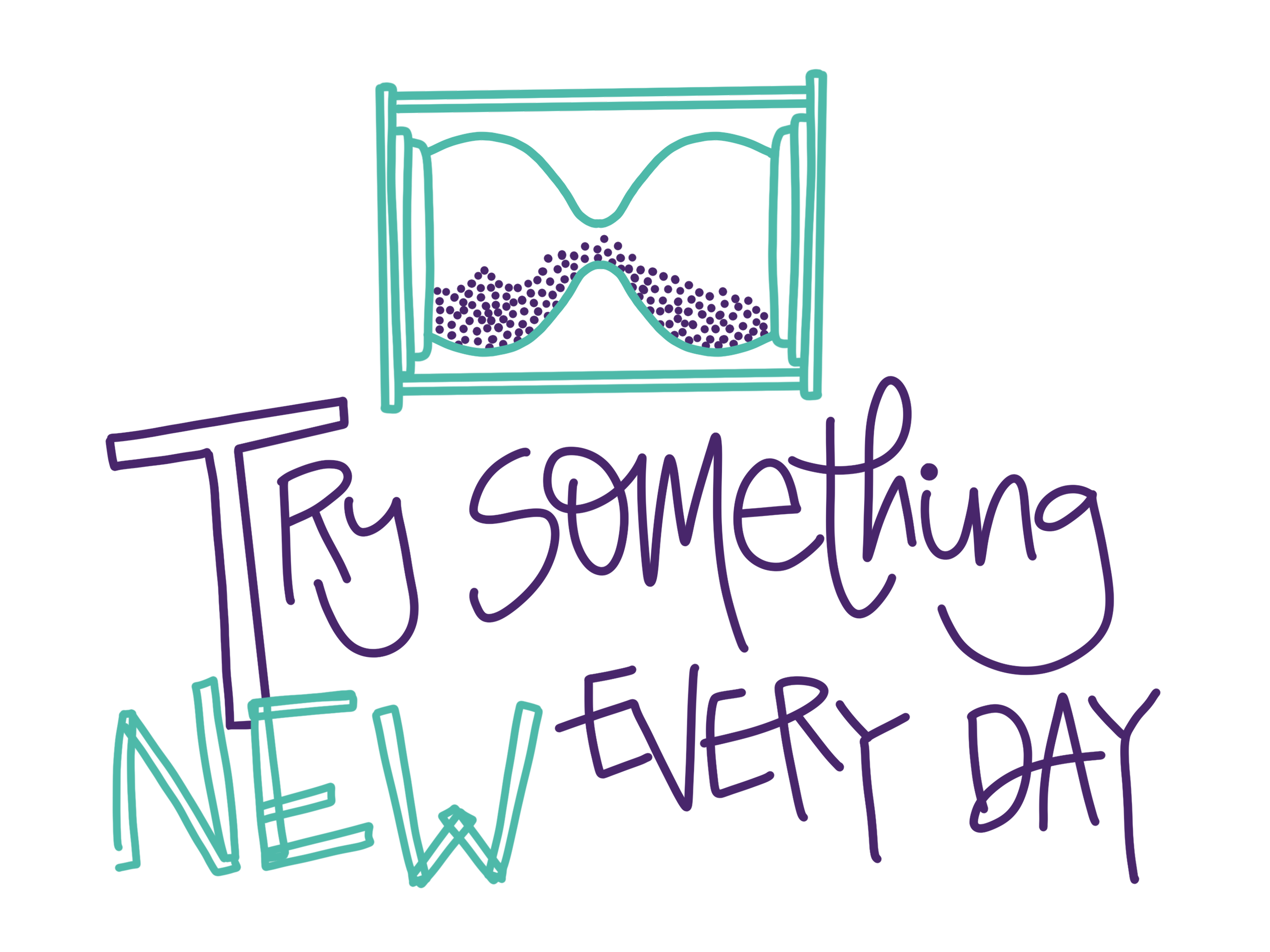 Visual Versa hand-drawn illustration with text “Try something new every day”, representing creativity practice, experimentation mindset and daily creative habits