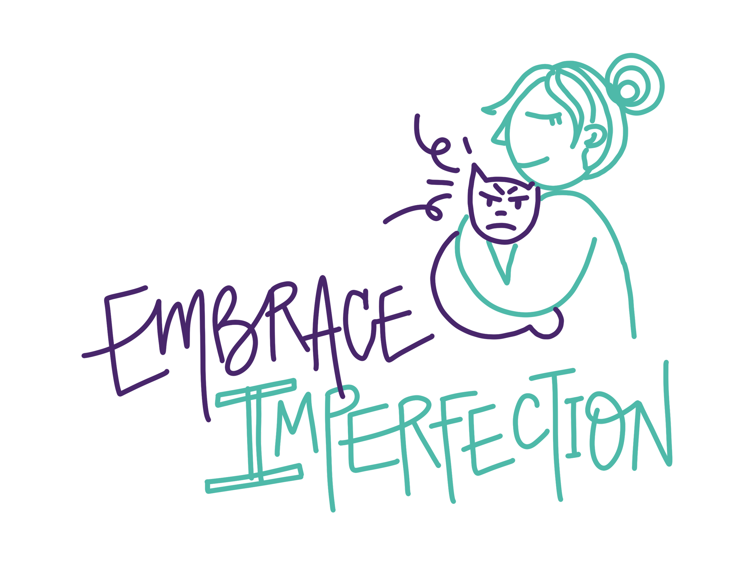 Visual Versa illustration with text “Embrace imperfection”, representing creative confidence, growth mindset and overcoming fear of drawing or making mistakes
