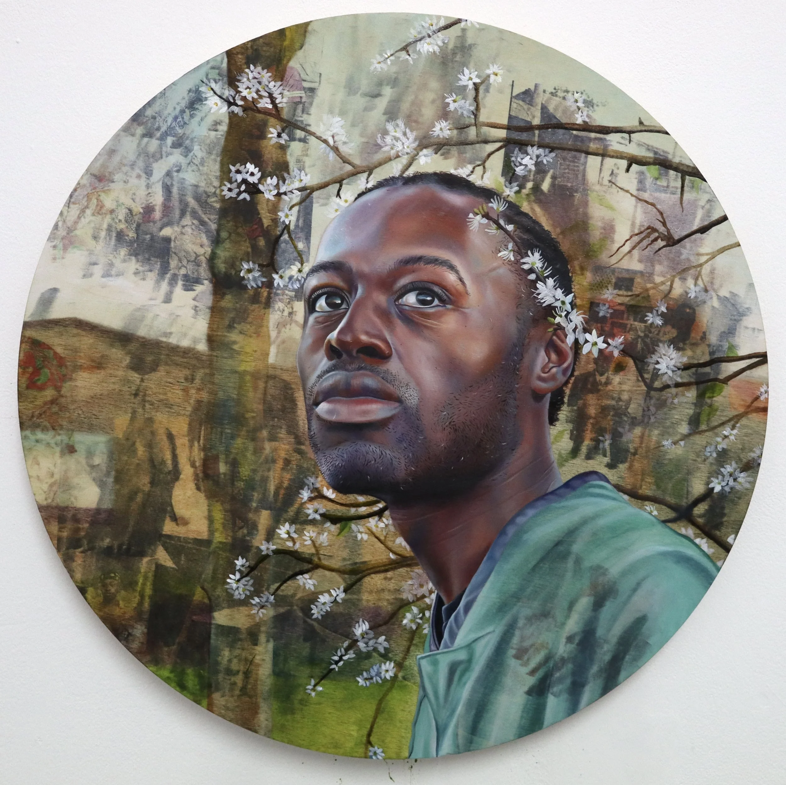 Charles, Wanderer 
Oil paint, graphite and image transfers on board. 
40cm by 40cm 