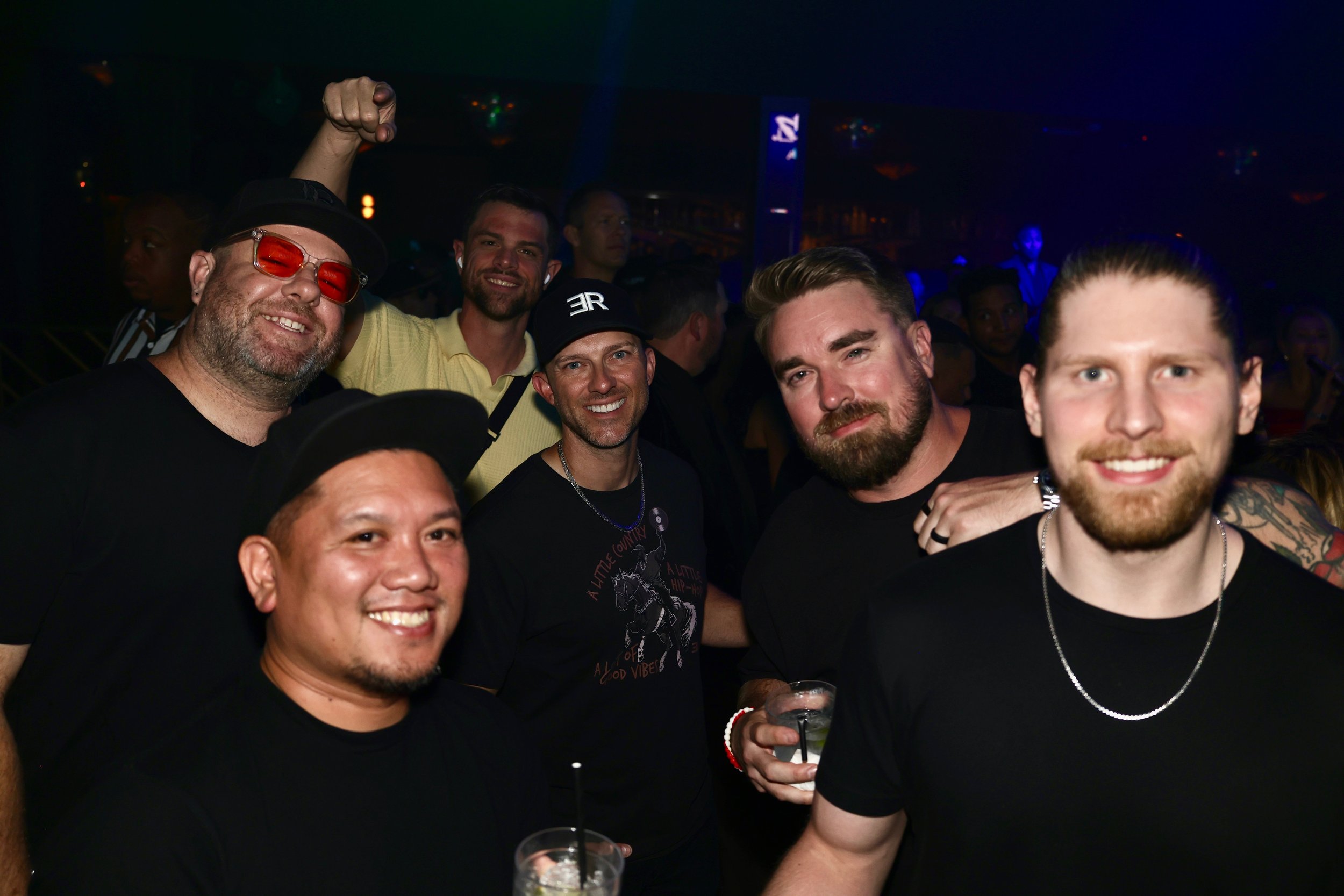 DJ Irv, DJ Hydan, DJ Eric Rhodes, Drew Pierce, Fuse, and DJ Even Steve together at a nightclub in Las Angeles