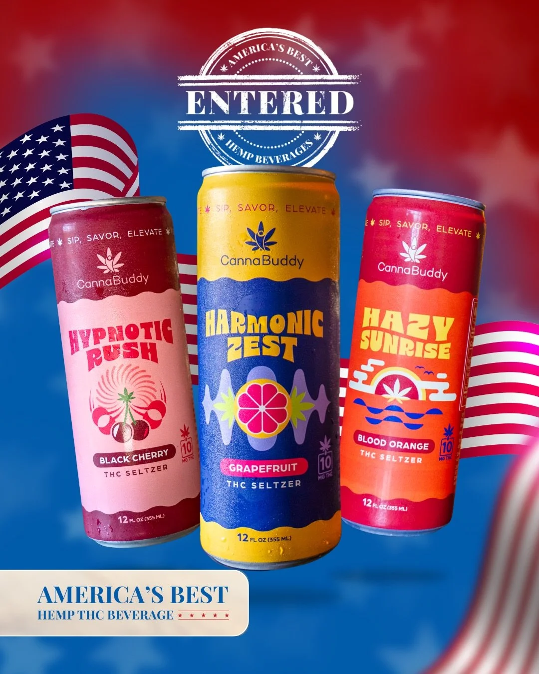 Another brand just entered the America&rsquo;s Best Hemp Beverage Awards 🚨

CannaBuddy is officially in with 3 flavor entries:
✨ Harmonic Zest 🌅 Hazy Sunrise ⚡ Hypnotic Rush

They&rsquo;re now competing for North Carolina&rsquo;s Best, The South&rs
