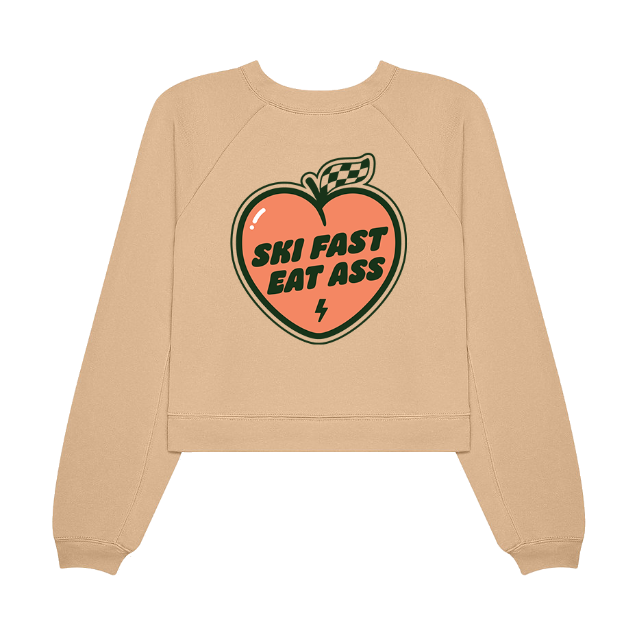 Women's Cropped Fleece Pullover - 'Ski Fast, Eat Ass' Retro Style Sweatshirt