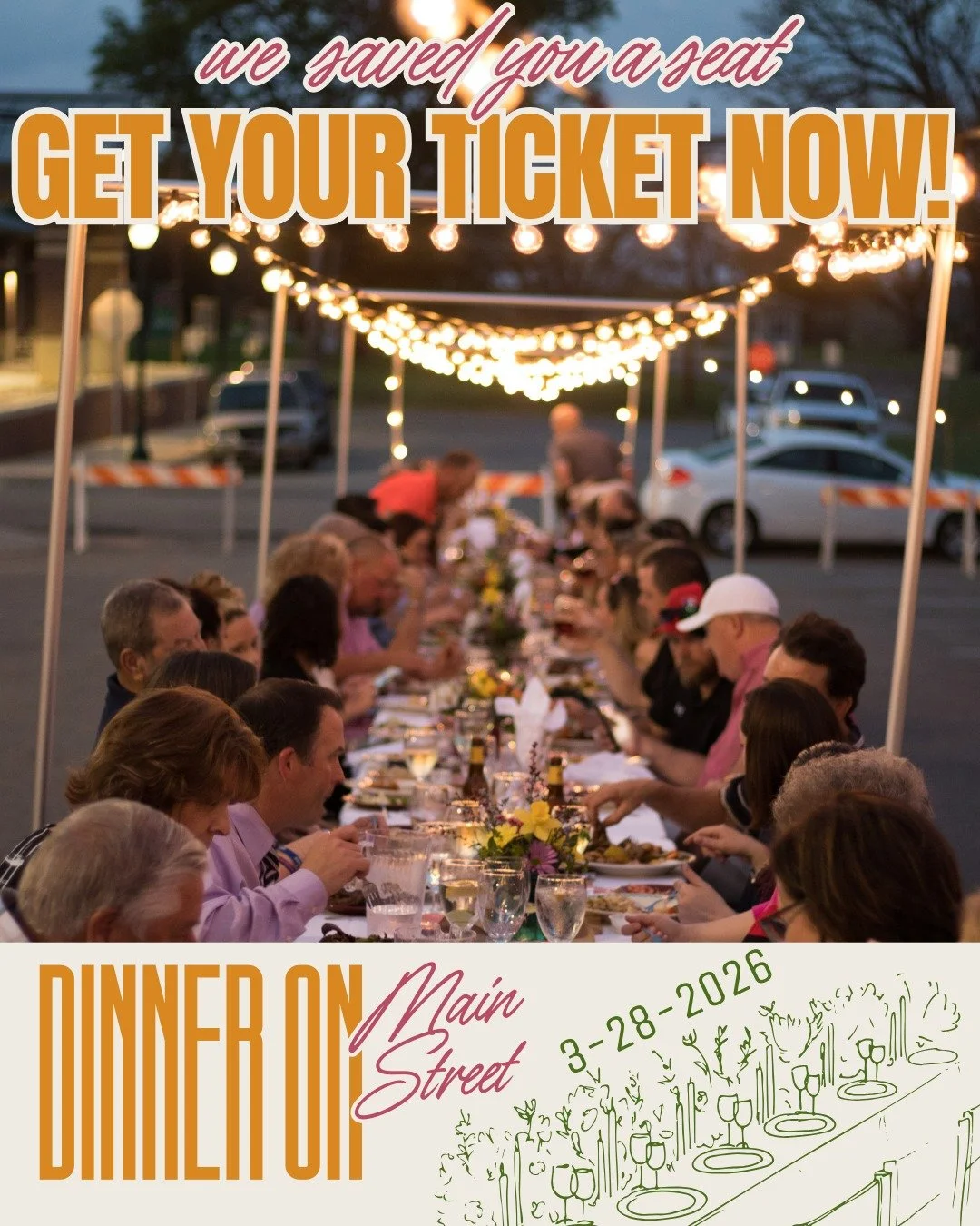 The table is set... all we&rsquo;re missing is YOU! 🥂✨
We are officially counting down to Saturday, March 28th, and we want to see every seat filled for Dinner on Main Street! 🏙️🍴
This is your chance to join 100 of your neighbors for the ultimate 