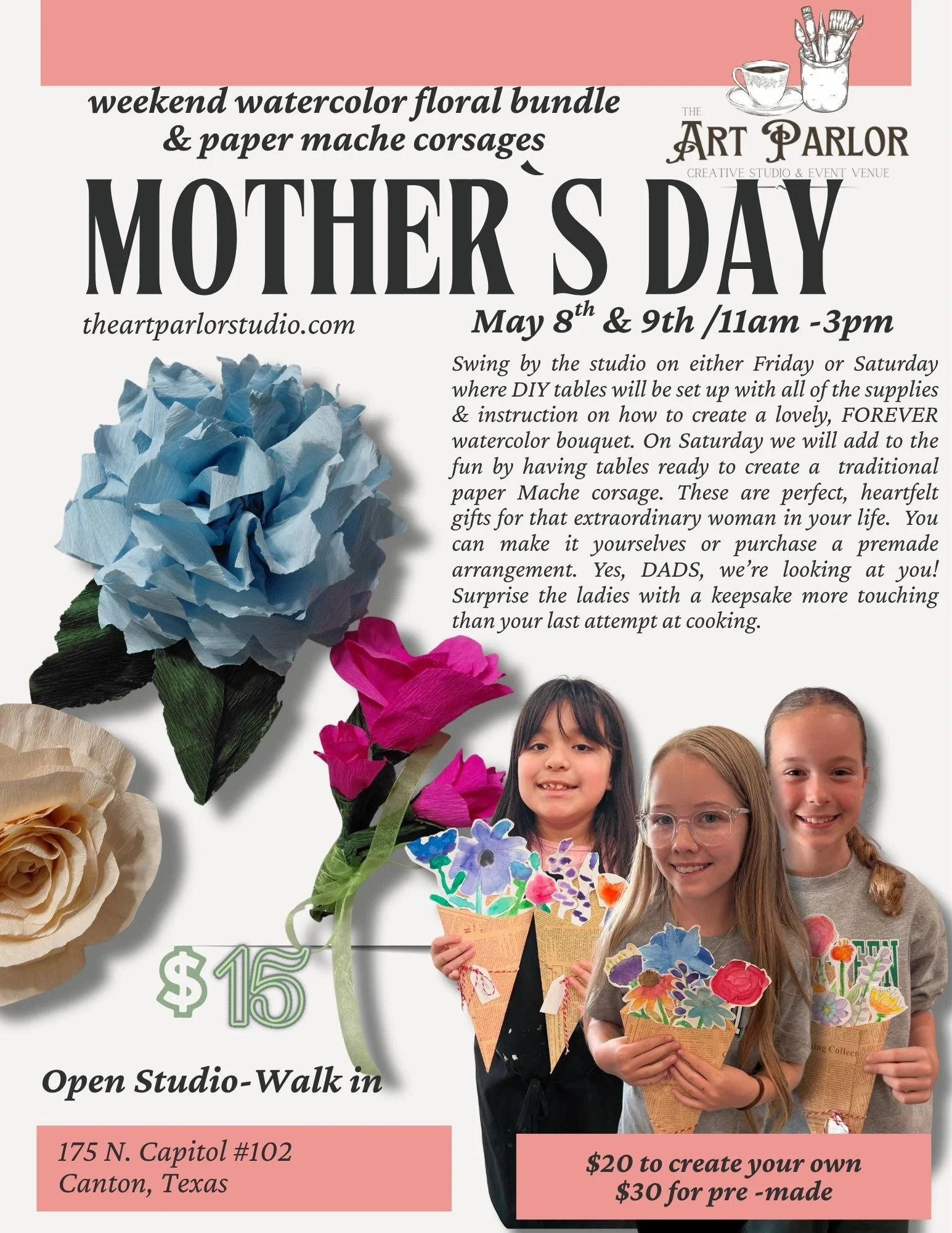 Mother's Day Weekend Watercolor Floral Bundle & Paper Mache Corsages