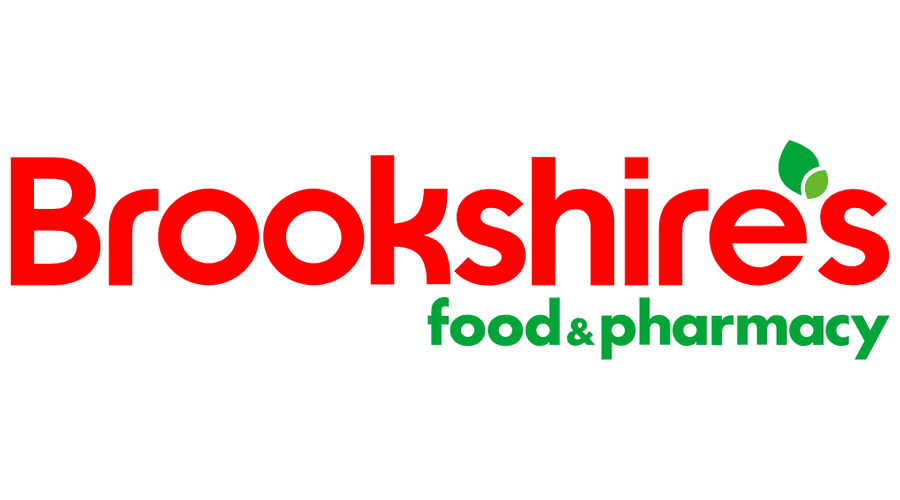 Brookshires Food & Pharmacy logo with the name in red and green text, and a small green leaf icon.