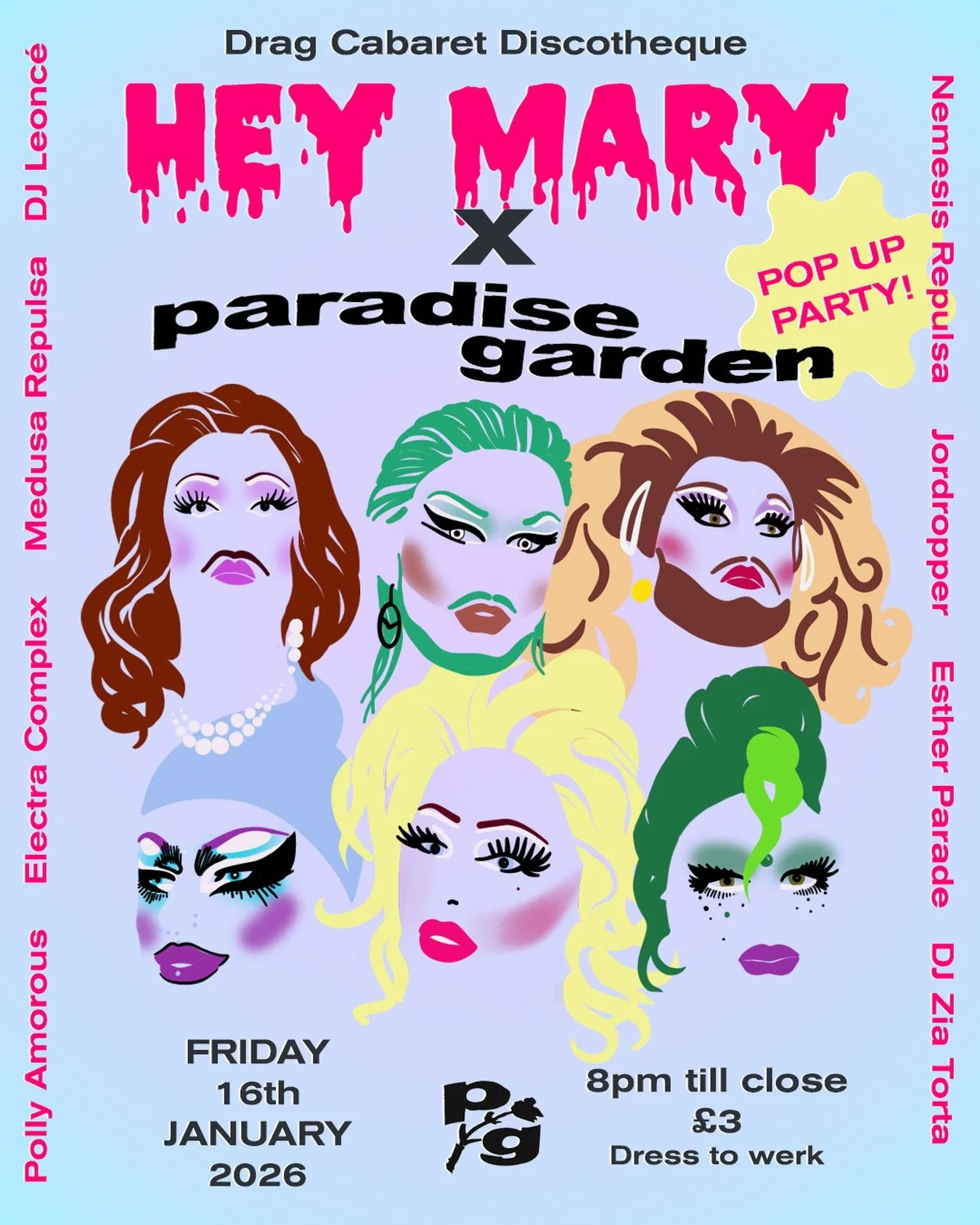 @heymarycdf X @paradisegardencdf party!
✨🪩💋 THIS FRIDAY!! 💋🪩✨

A drag cabaret discotheque&hellip; ft.
Polly Amorous
Electra Complex
Medusa Repulsa
Nemesis Repulsa
Jordropper
Esther Parade

+ DJs Leonc&eacute; &amp; Drunken Missorderly

✨⚡️✨⚡️✨⚡️✨