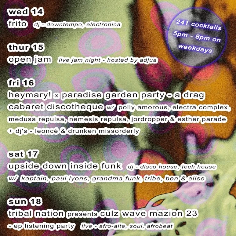 🚨 Update to this week&rsquo;s programme!! 🚨

We&rsquo;re cramming in even more excellent music and community led stuff this week 💥

Frito is now playing on Wednesday - expect downtempo and super explorative electronic DJ set. It&rsquo;ll be his la