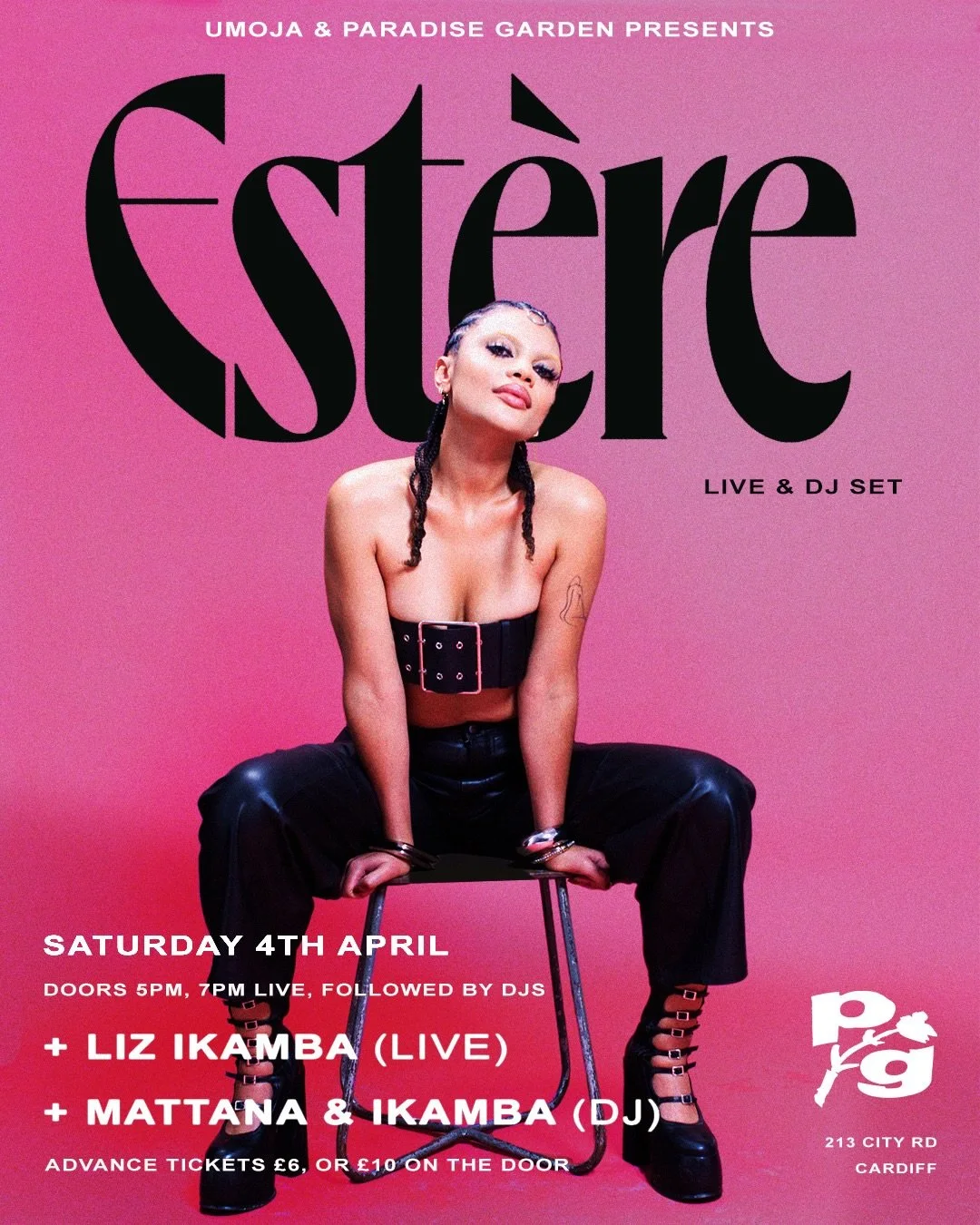 Umoja and PG team up for a special Easter Weekend Special on Saturday 4th April with live music and DJs sets from Est&egrave;re, Liz Ikamba, Mattana and Ikamba 🌿✨

🌀tickets in bio 🎟️

@esterelola 
Est&egrave;re doesn&rsquo;t play music - she creat