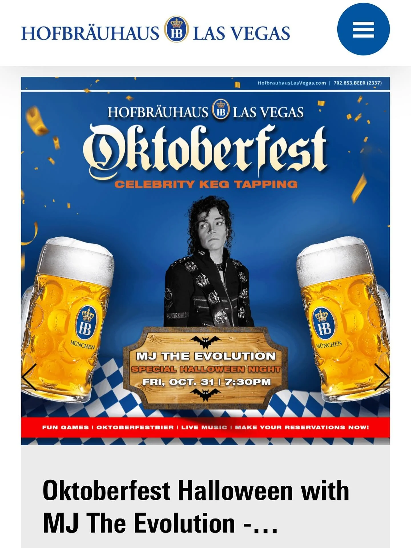 Halloween! If you&rsquo;re in Vegas with no plans for Friday, or want to start your Halloween crawl with a party, join me at @hofbrauhauslv 
Great food, beer, and me 😬 
Special guest tapping by @mjtheevolution 

#lasvegas #lasvegasmusicians #lasvega