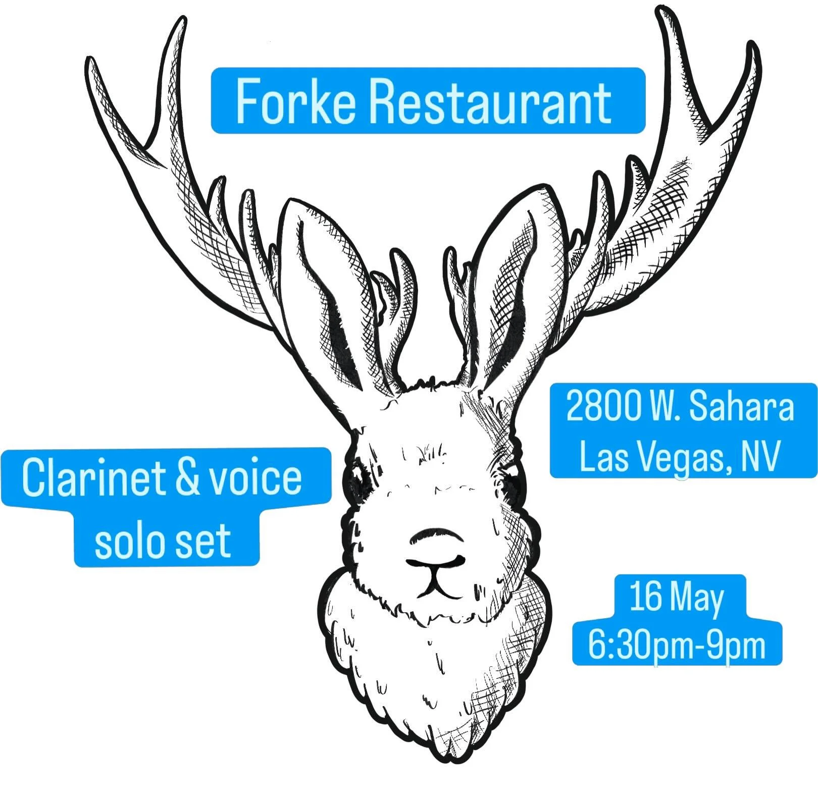 This Saturday! Kevin the Jackalope solo set. I&rsquo;m back at Forke to play and sing for the evening. I ate my first croque madame here last week and it was a 10 out of 10. 

This and other upcoming shows on my website in my bio. Graphic by @improvi