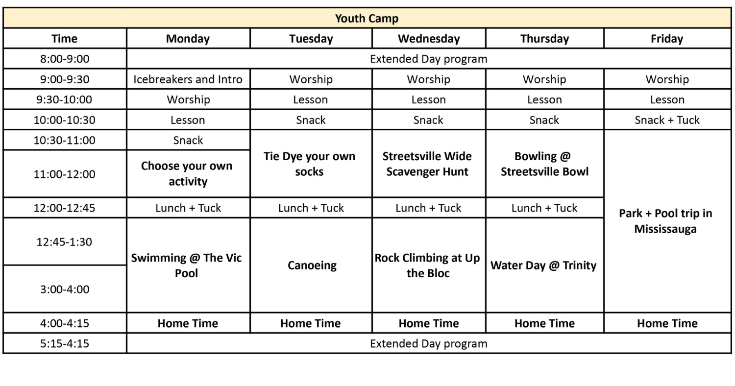 Trinity Timetable Youth โ Camp Trinity