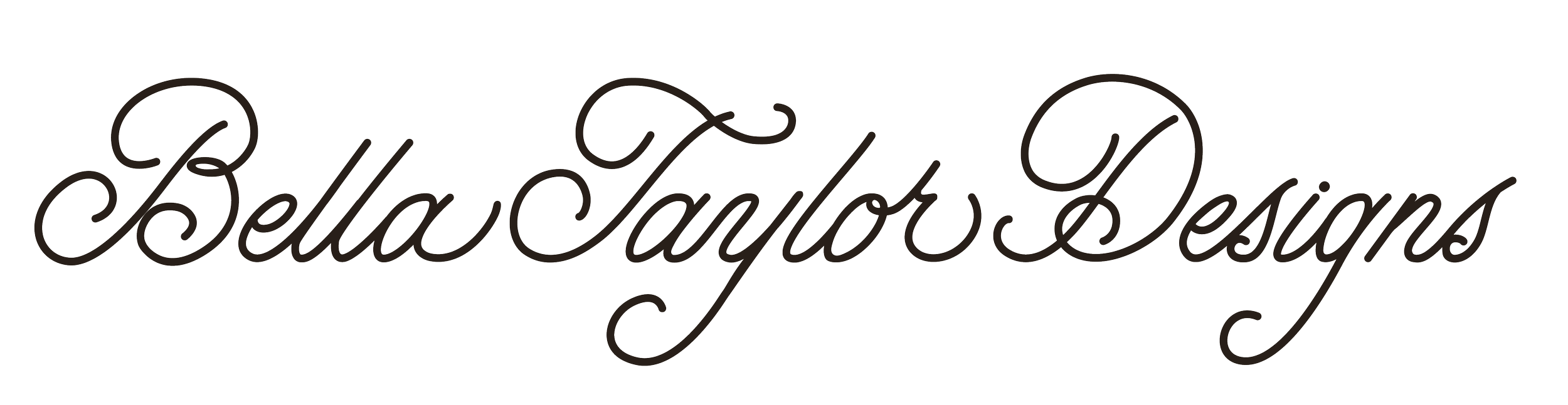 Logo with elegant black cursive text reading 'Bella Taylor Designs'