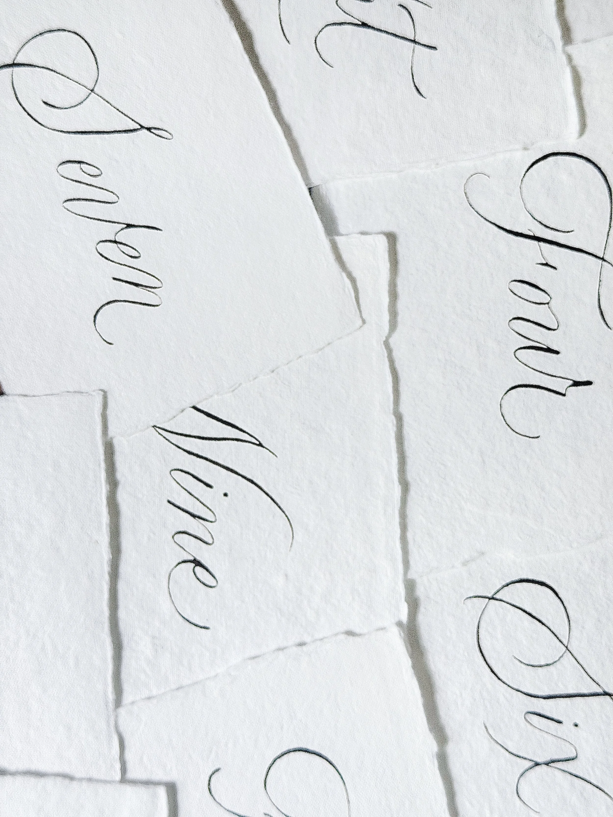 Close up photo of table number cards written in calligraphy on nice white paper. 