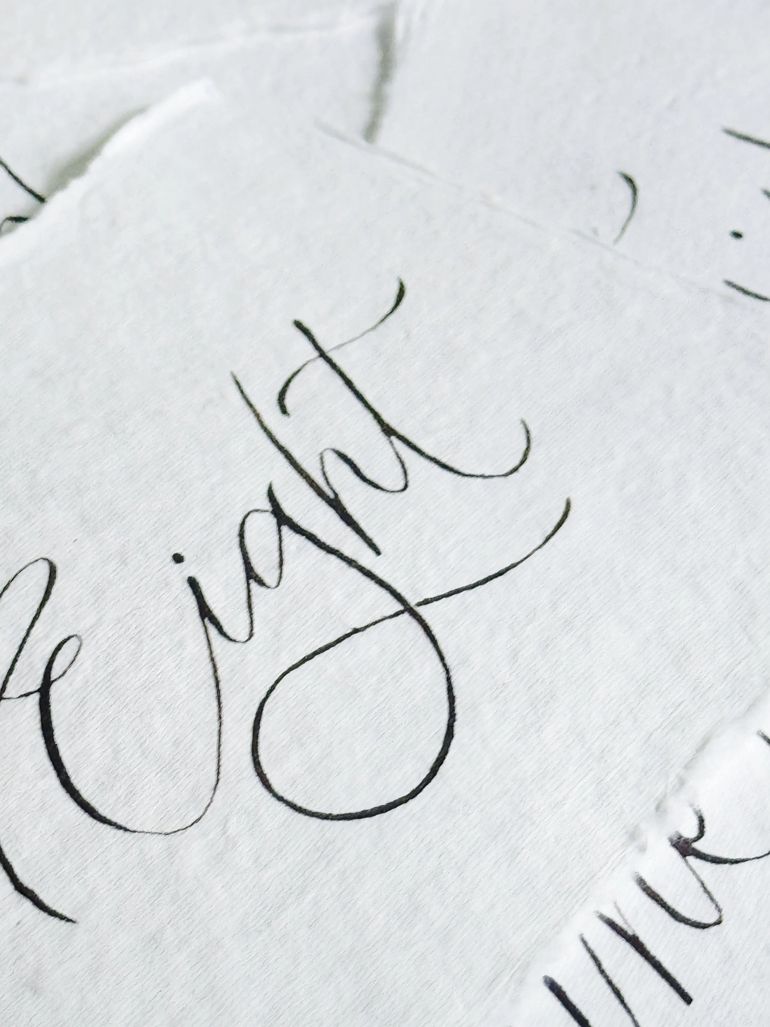 Close-up of elegant black cursive handwriting on white paper.