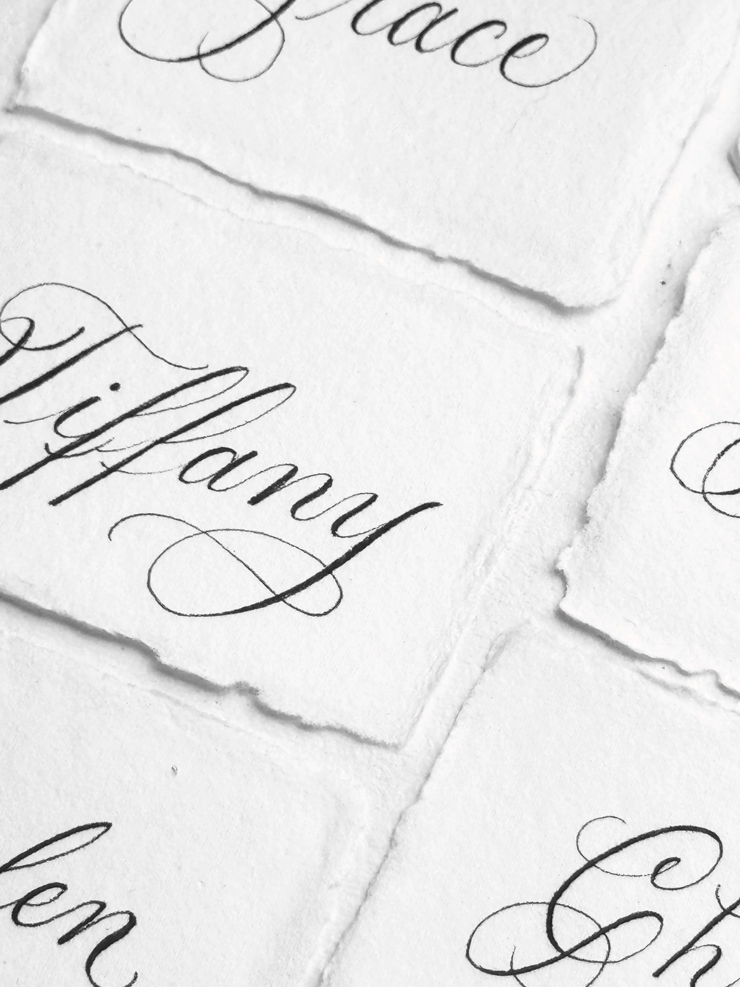 Close-up of handwritten text on torn paper, in elegant cursive script.