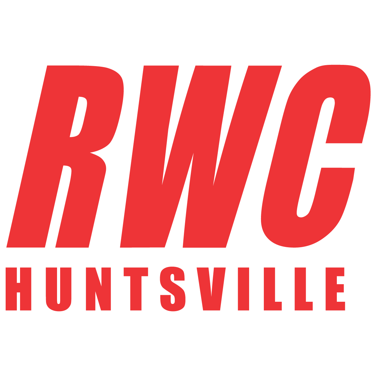 Bold red text that says 'RWC' with smaller red text below that says 'HUNTSVILLE', all on a black background.