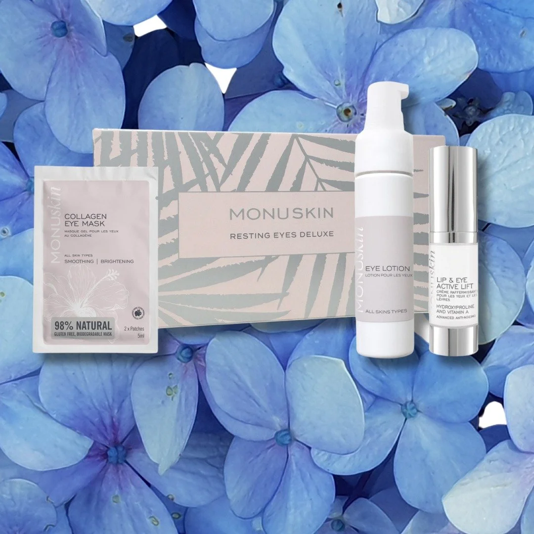 Meet the Resting Eyes Deluxe Box &mdash; three hand-crafted treatments to soothe, smooth and brighten tired eyes. Witch Hazel and Arnica calm, Marine Collagen plumps, and Hyaluronic Acid hydrates. A therapist&rsquo;s secret to restoring light and lif