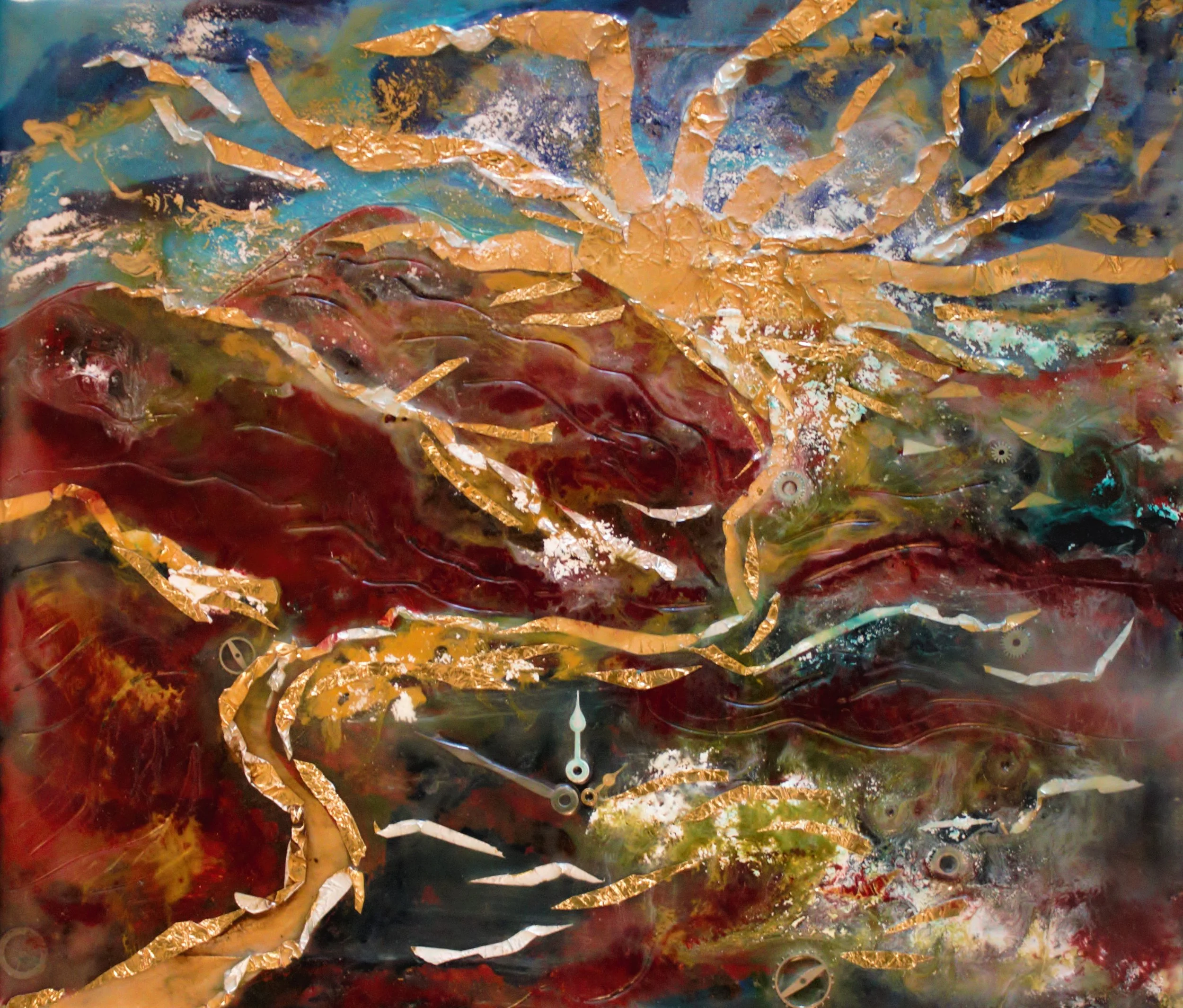 Into the Sun. 2021. 7x8 inches. Encaustic collage..jpg