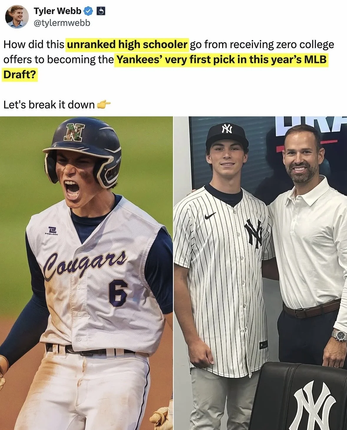 Tyler Webb is named the Yankee's very first pick in this years MLB Draft.