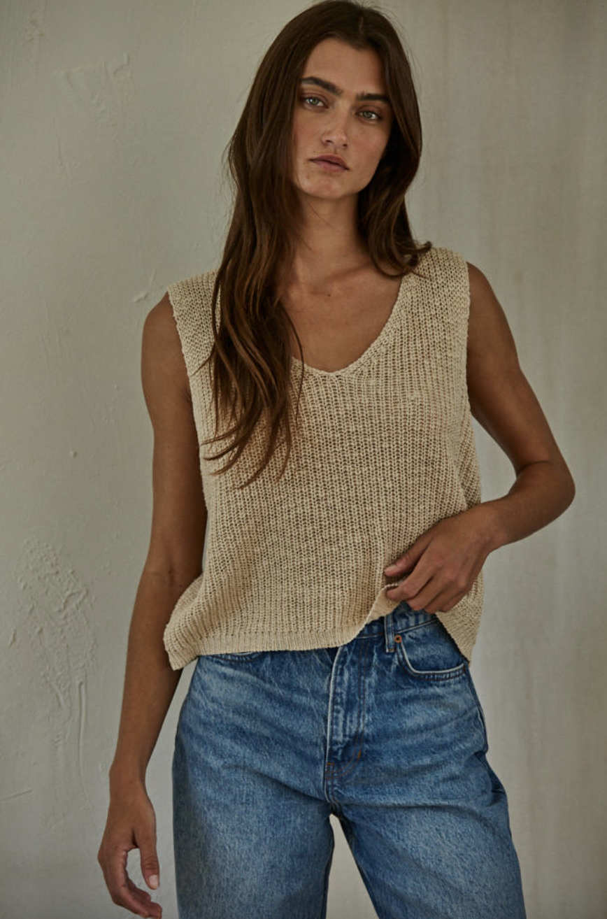 Warm Latte V-Neck Knit Top