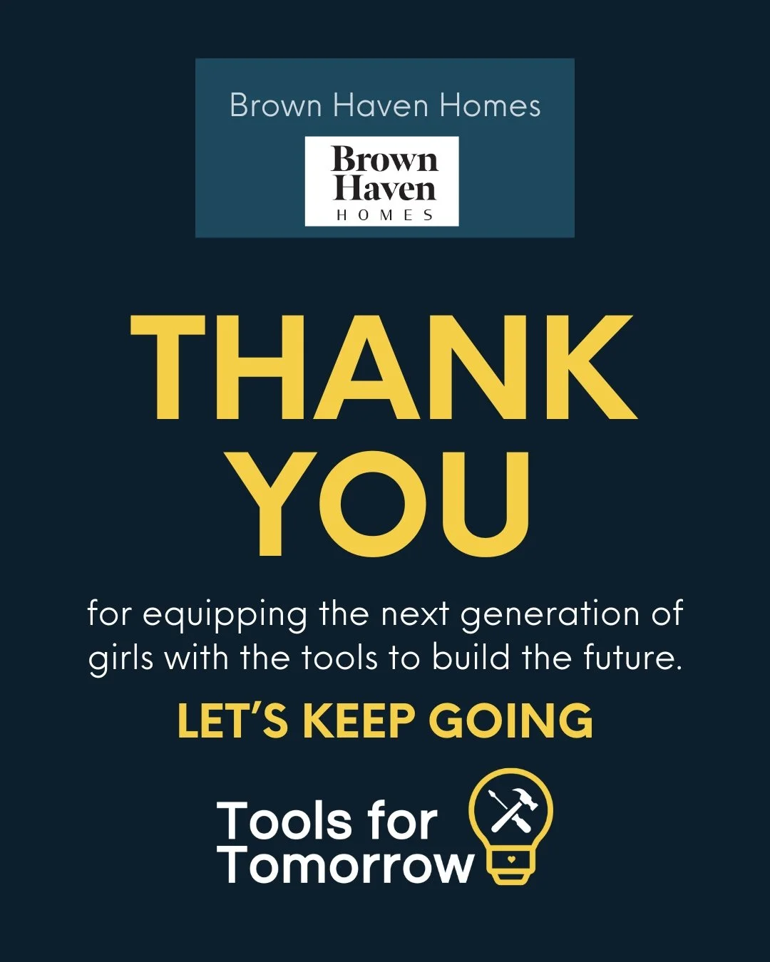 When industry leaders step up, futures are built. 🛠️

Thank you to @BrownHavenHomes for their generous donation to Tools for Tomorrow and for helping the She Built Foundation open doors for the next generation of women in construction and STEAM. 💙
