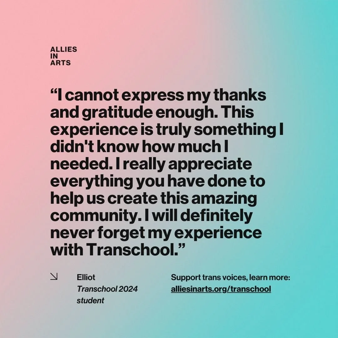 Grateful to our Transchool 2024 student Elliot for sharing these words! 
⁠
Support trans youth voices.🌎️🏳️&zwj;⚧️💫⁠
⁠
✨ Born from the love letters to @transanta, @alliesinarts launched Transchool&mdash;a summer writing space for trans youth (ages 