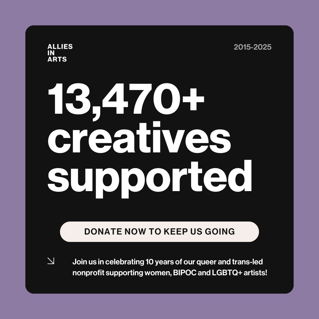 Since our founding in 2015, Allies in Arts has supported over 13,470 creatives through grants, exhibitions, fairly paid work, educational workshops, publishing opportunities and more! 🎨 🎥 ✍️ THANK YOU to all our artists, grantees, students, mentors