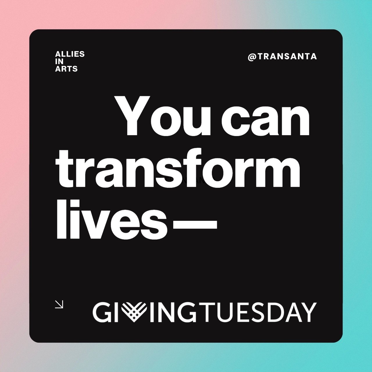 This&nbsp;#GivingTuesday, queer and trans communities need us more than ever. 🌈💖 Together, we can provide critical resources to trans youth, amplify LGBTQ+ voices, and create opportunities for queer and trans artists to thrive. 

Stand with us and 
