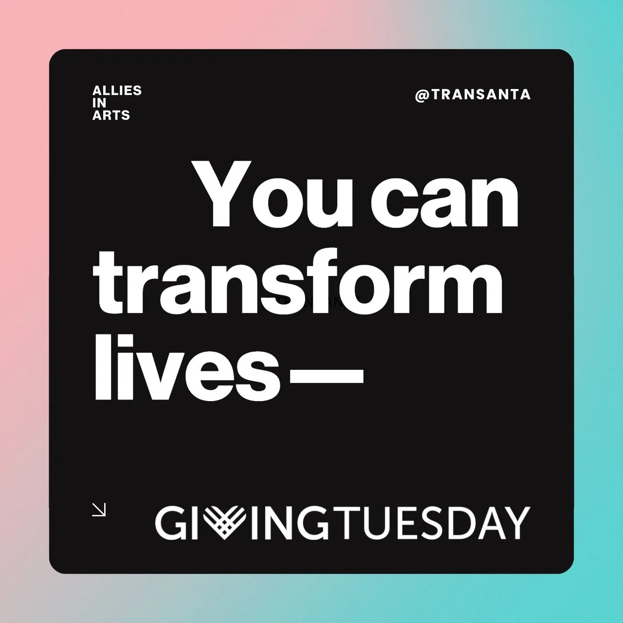 This&nbsp;#GivingTuesday, queer and trans communities need us more than ever. 🌈💖 Together, we can provide critical resources to trans youth, amplify LGBTQ+ voices, and create opportunities for queer and trans artists to thrive. 

Stand with us and 