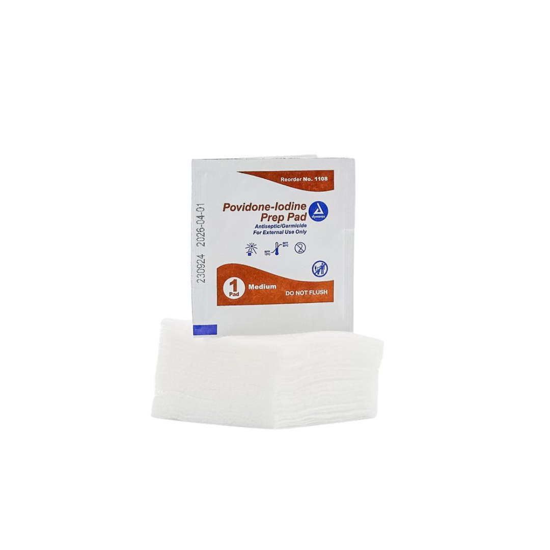 Every pad is saturated with a 10% povidone iodine solution that is equivalent to 1% iodine.