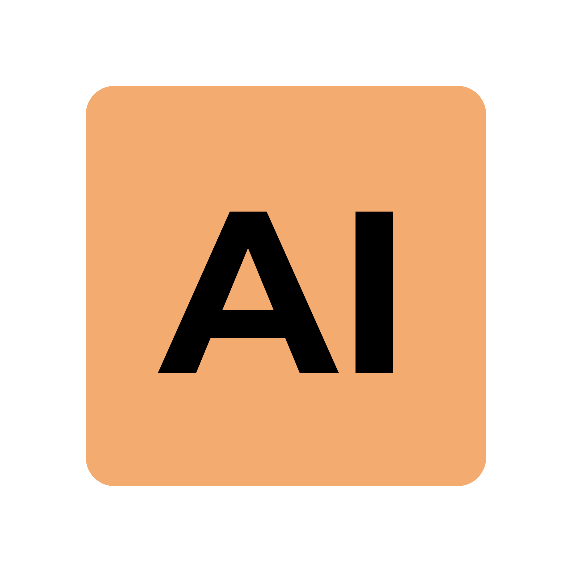 Close-up of a stylized icon with a beige background and black text reading 'AI' in bold capital letters.