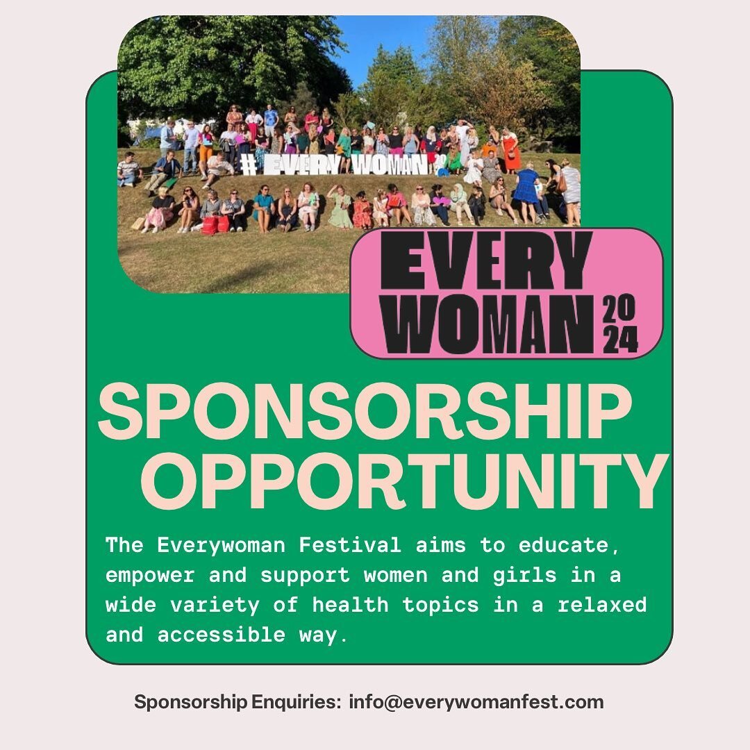 SPONSORSHIP OPPORTUNITIES for the Everywoman Festival 2024! 🎉

The Everywoman Festival aims to educate, empower and support women and girls in a wide variety of health topics in a relaxed and accessible way. Our festival will be held at Insole Court