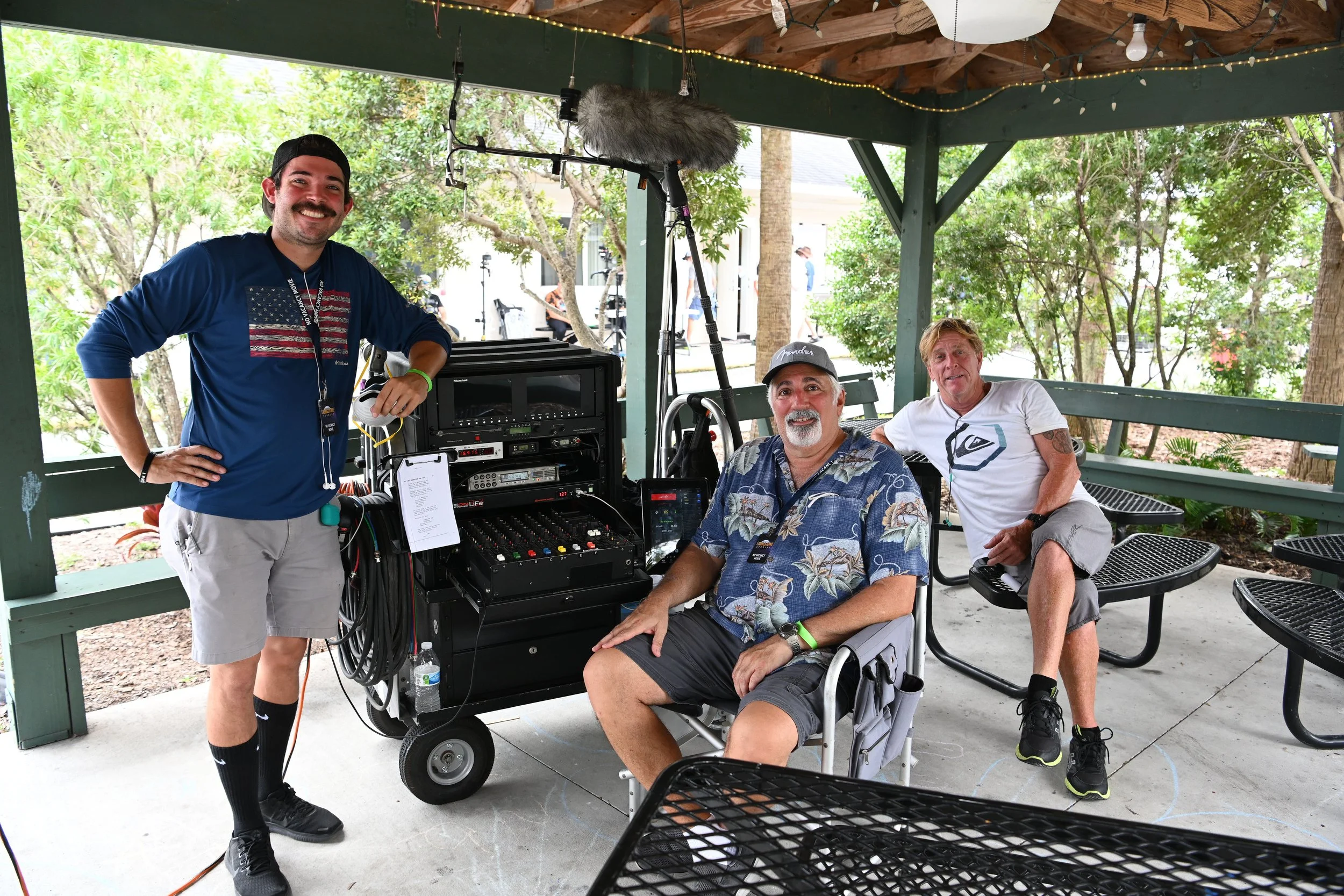 George (Left) with Ray Rifice (Middle) and Fred K. (Right) Mixer and Boom operator on No Vacancy, an independent film in Leesberg, FL.
