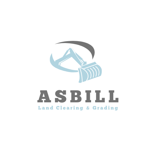 Logo of a construction company called ASBILL with an excavator above the company name and the words 'Land Clearing & Grading'.