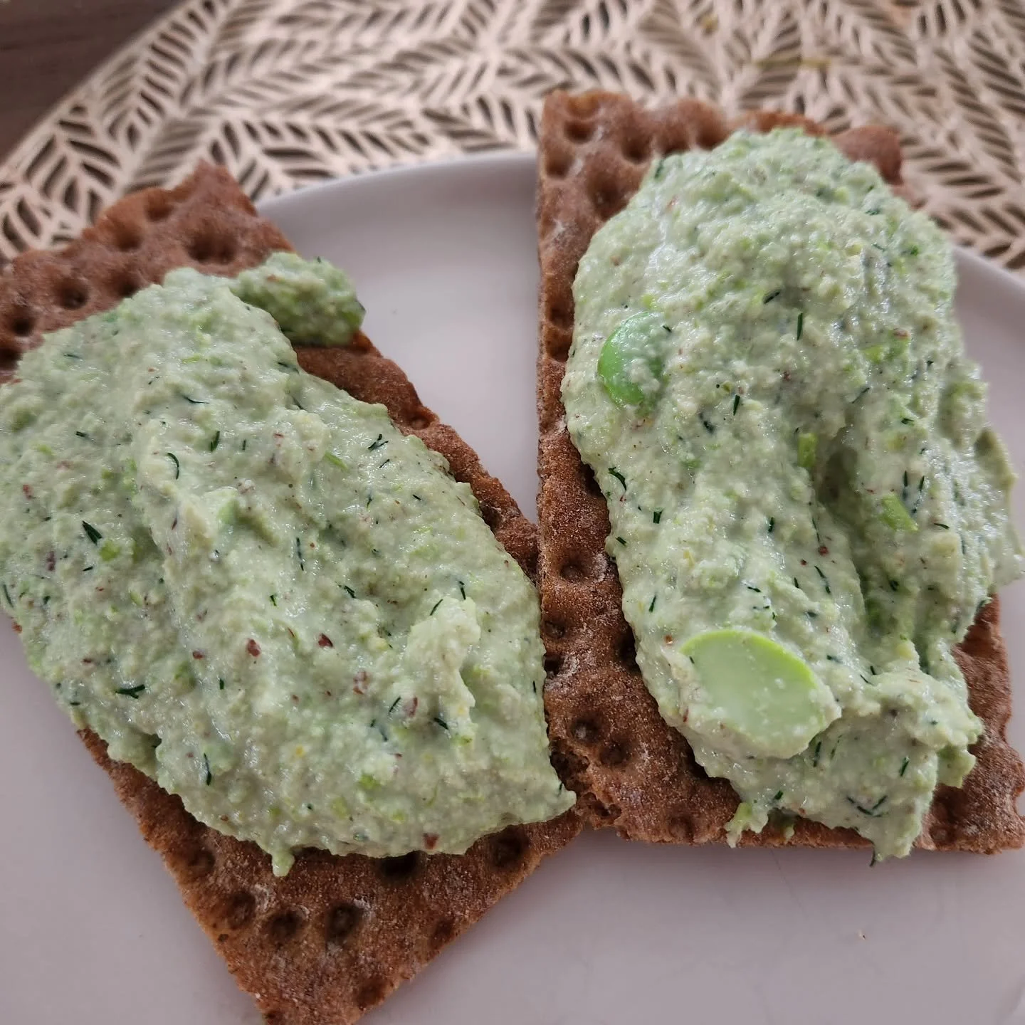 Lunch when you're on the run, but want healthy, quick, tasty and veg based protein. 30 seconds to whip up edamame dip. I always measure by heart, but here's the recipe.

1/2 cup frozen edamame (defrost in microwave)
2 tbsp plain greek yogurt
Handful 