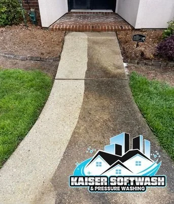 House softwash, roofwash, & surface clean sidewalk & driveway in Madisonville. 