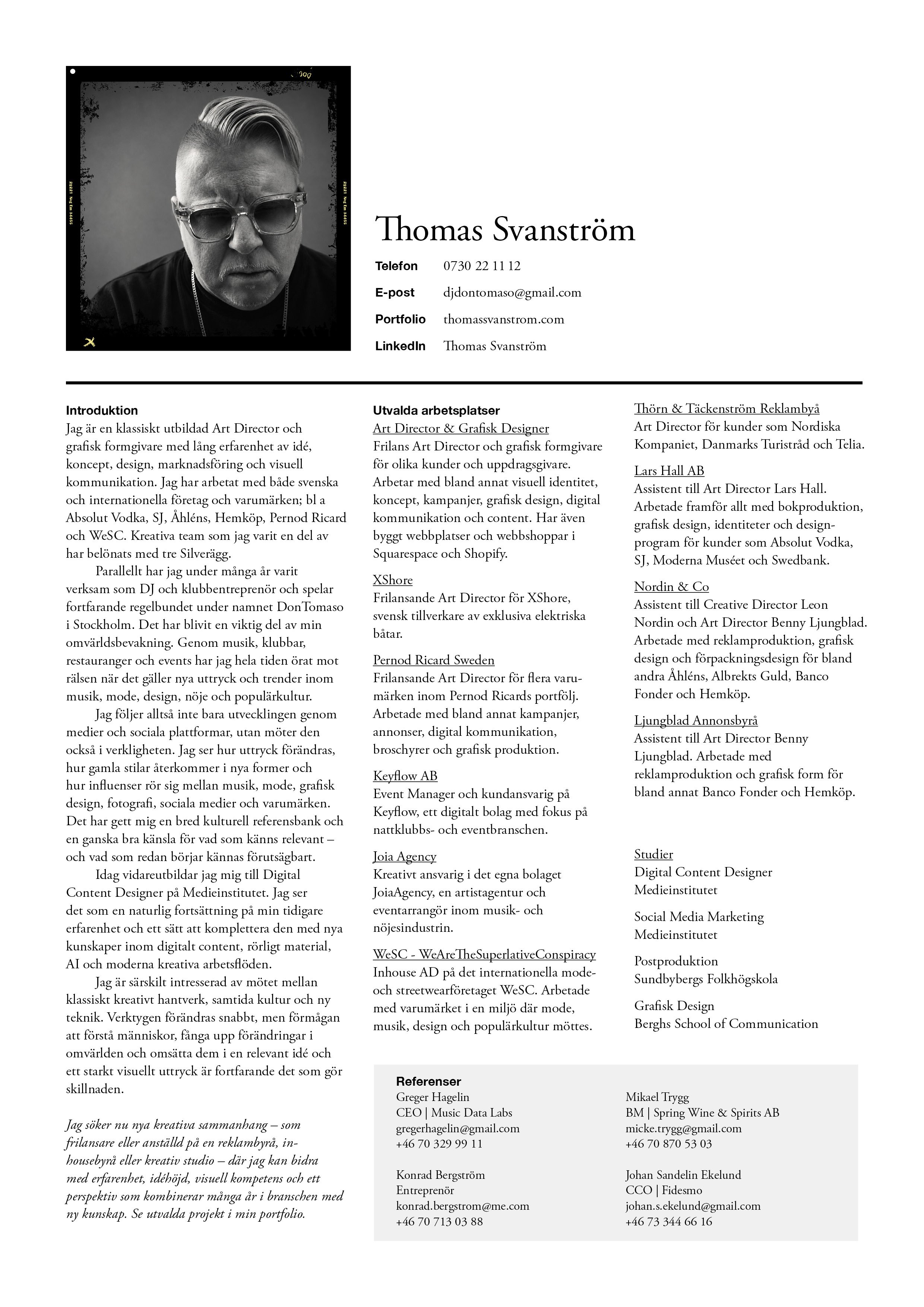 CV Thomas Svanström på svenska