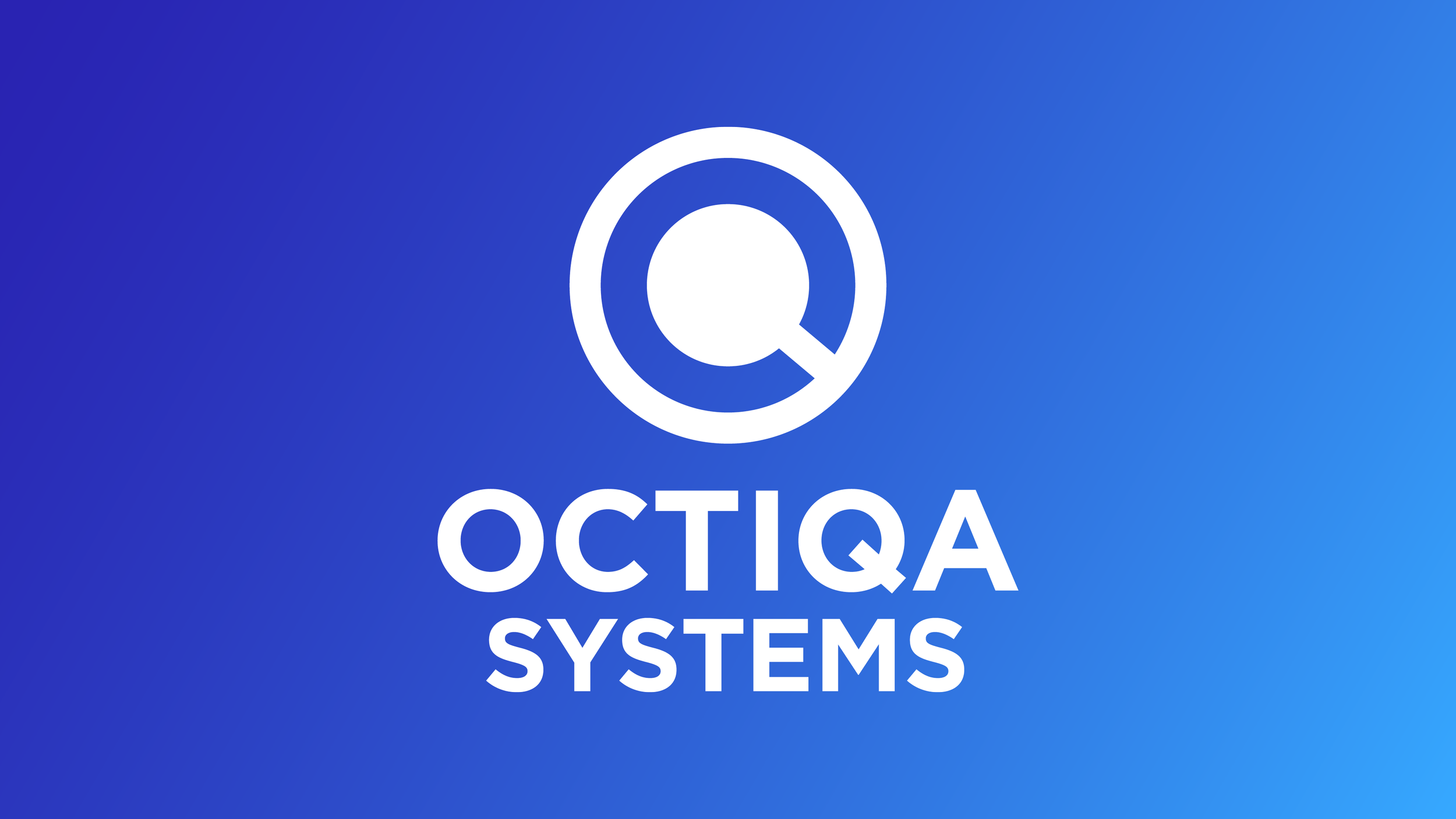 Logotyp för Octia Systems med en vit cirkelformad symbol på en blå gradientbakgrund.