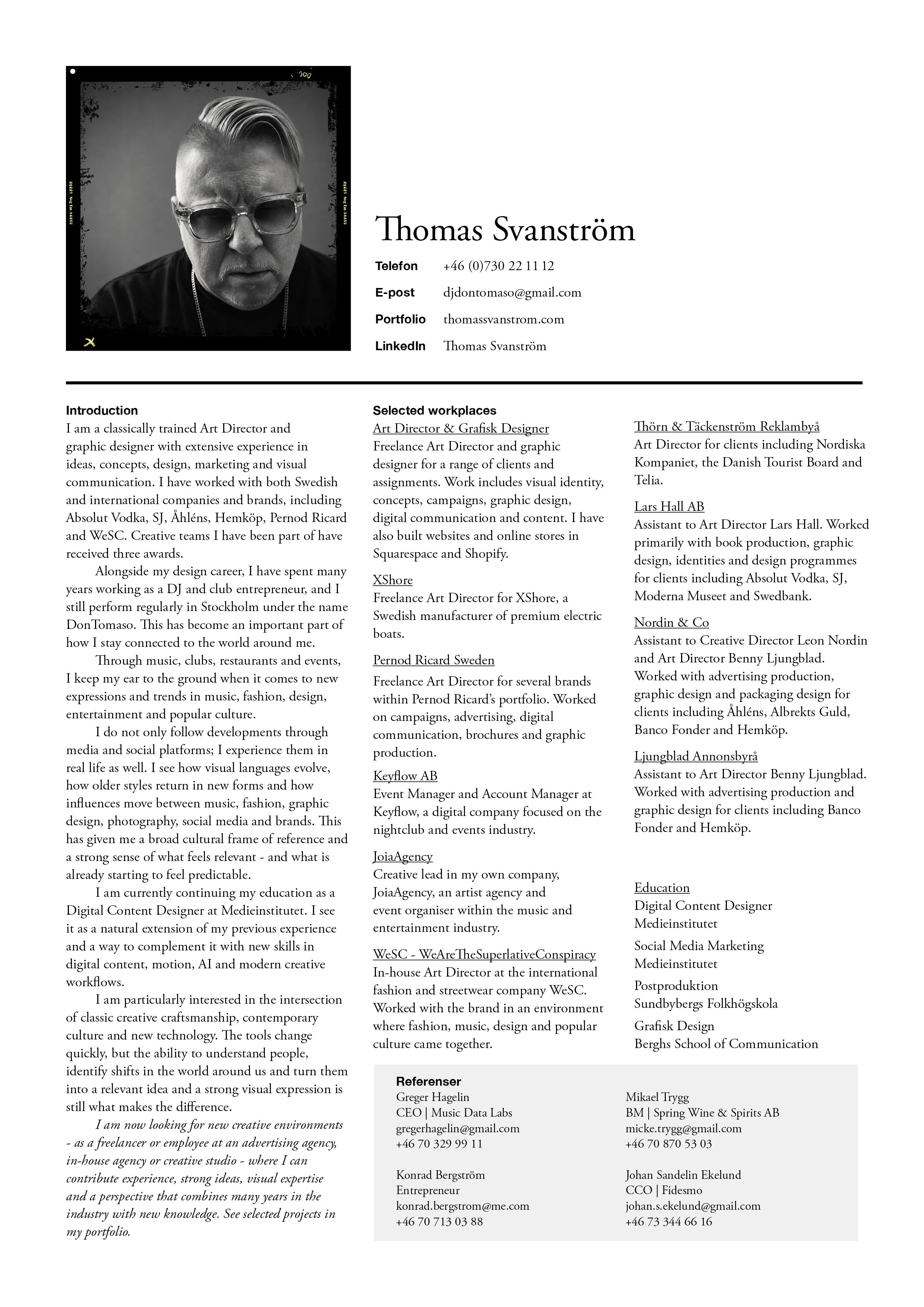 Curriculum vitae for Thomas Svanström