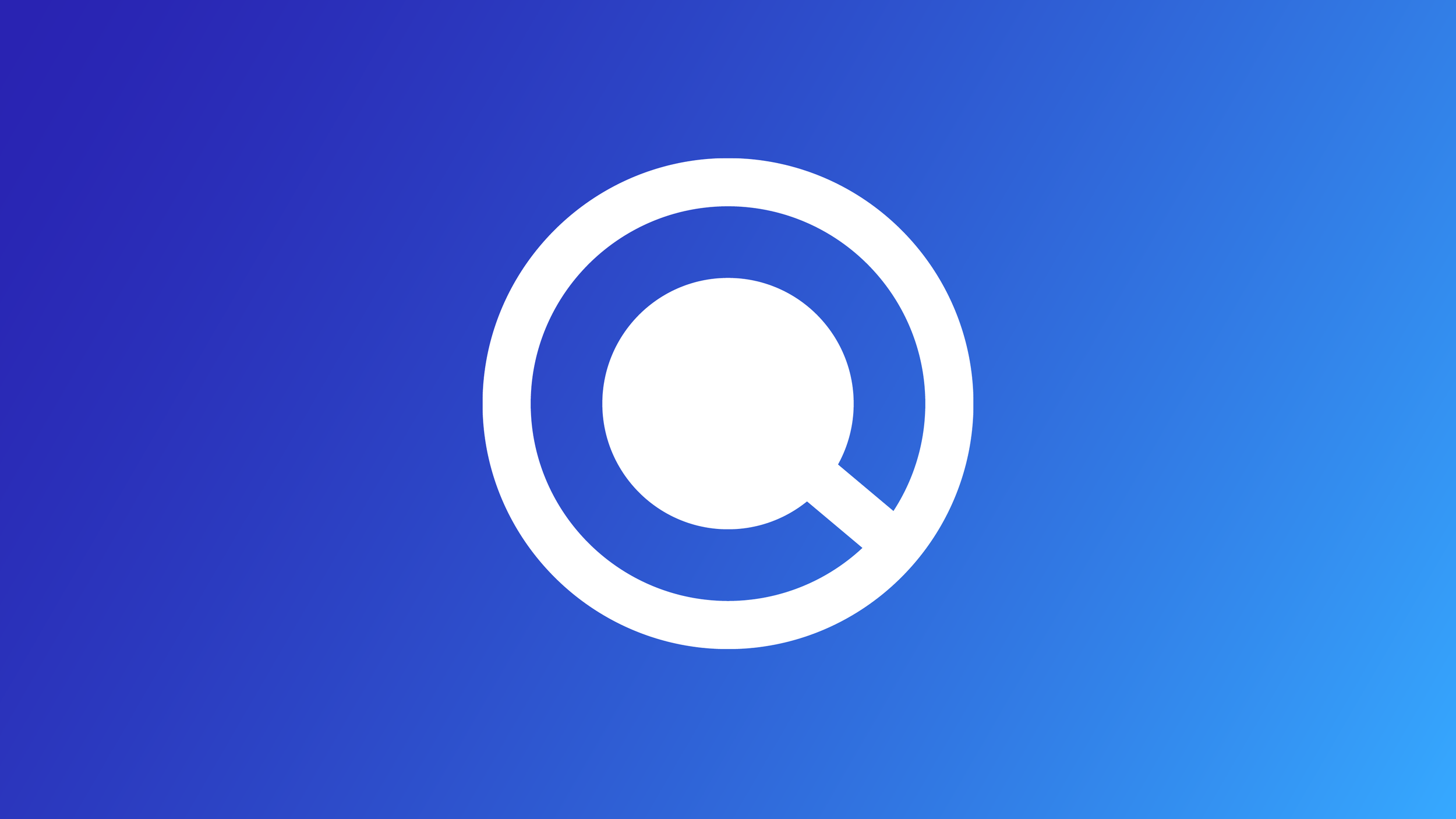 En blå bakgrund med en stor vit QQ-logotyp.