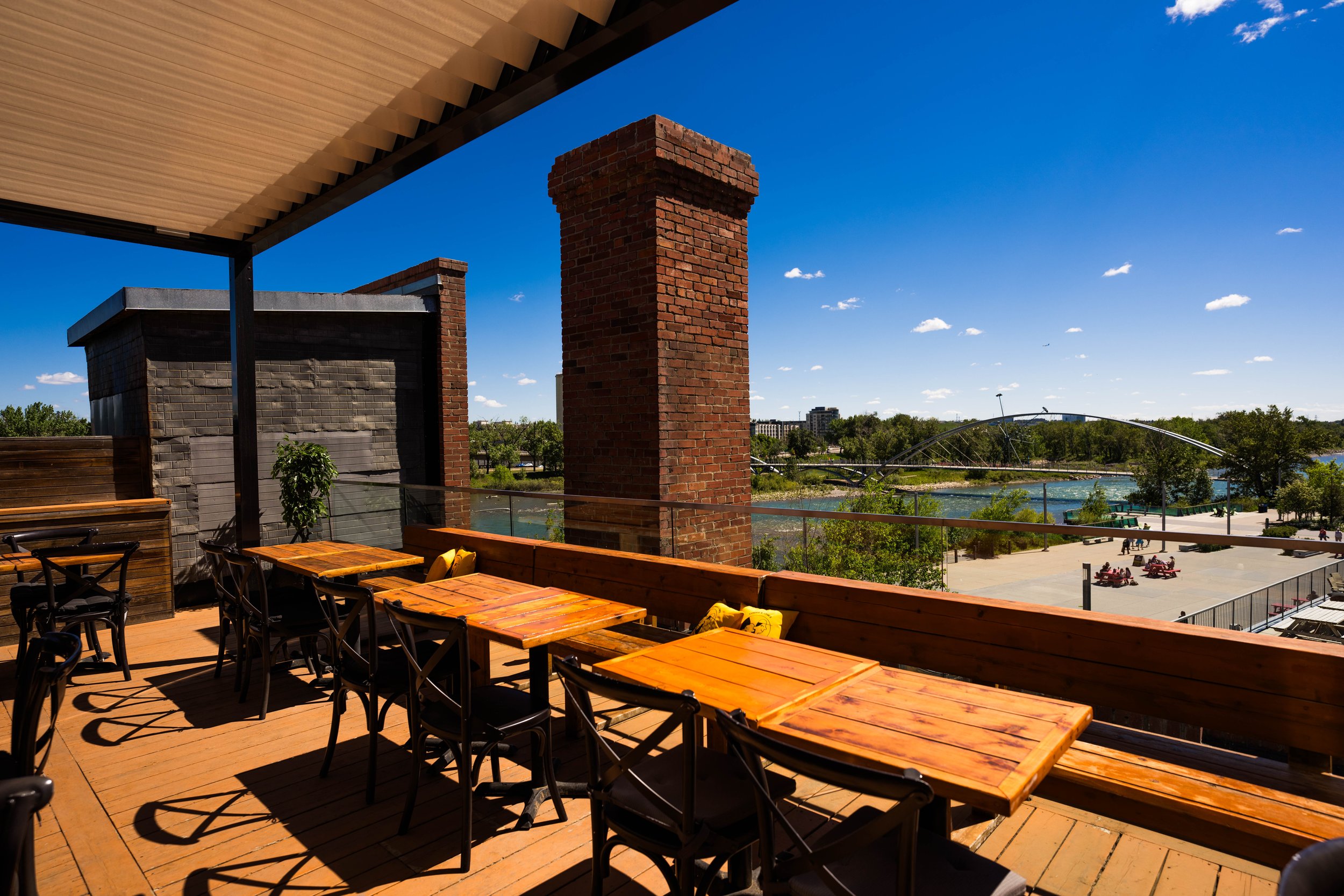 Connie and John's Rooftop Patio overlooking the Bow River in downtown Calgary.