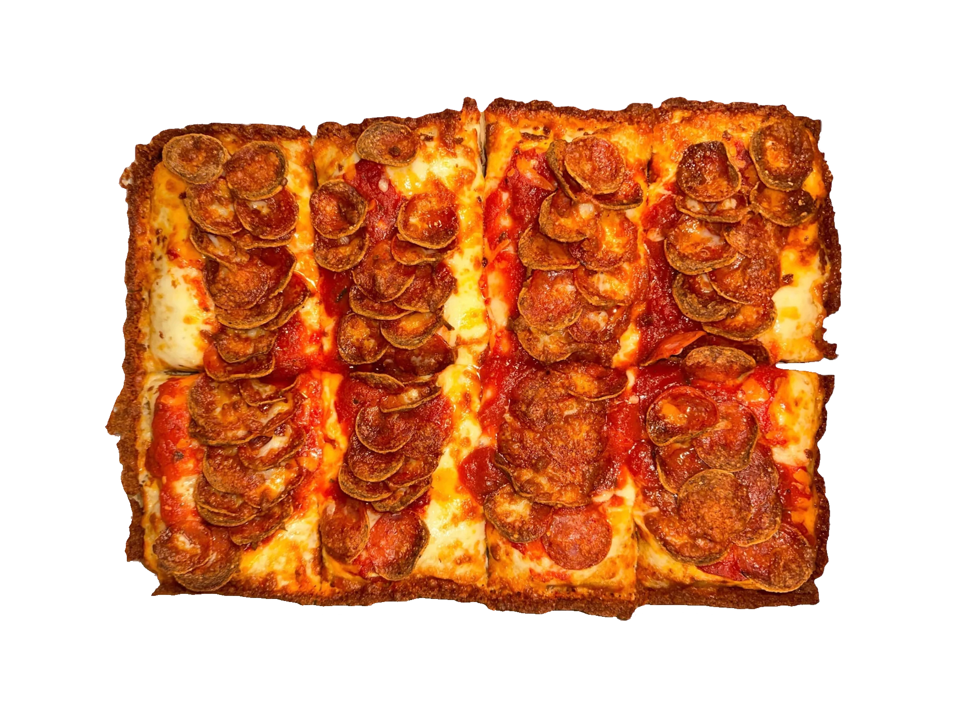 Detroit style pepperoni pizza