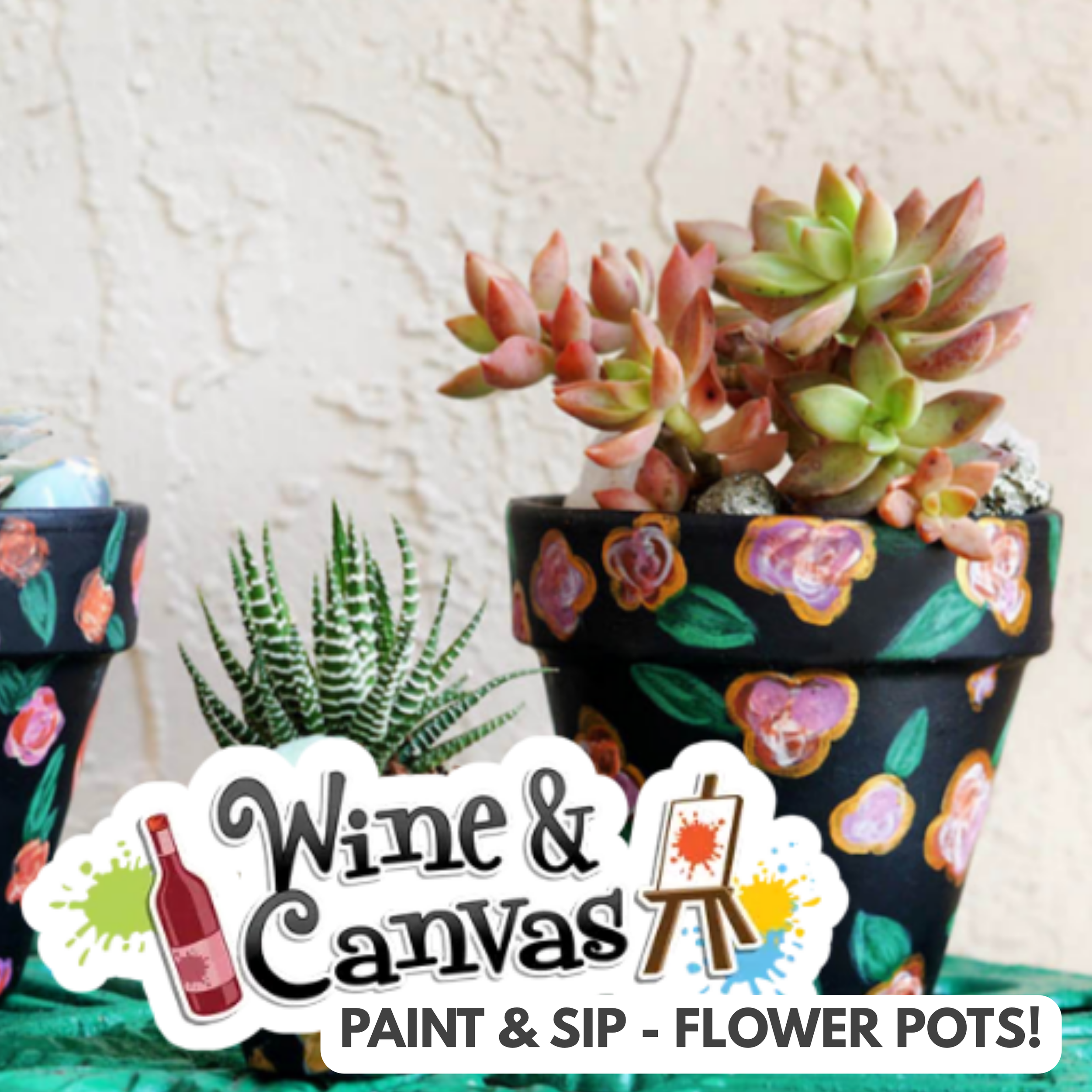 Wine &amp; Canvas at Easley Winery - Paint &amp; Sip - Flower Pots