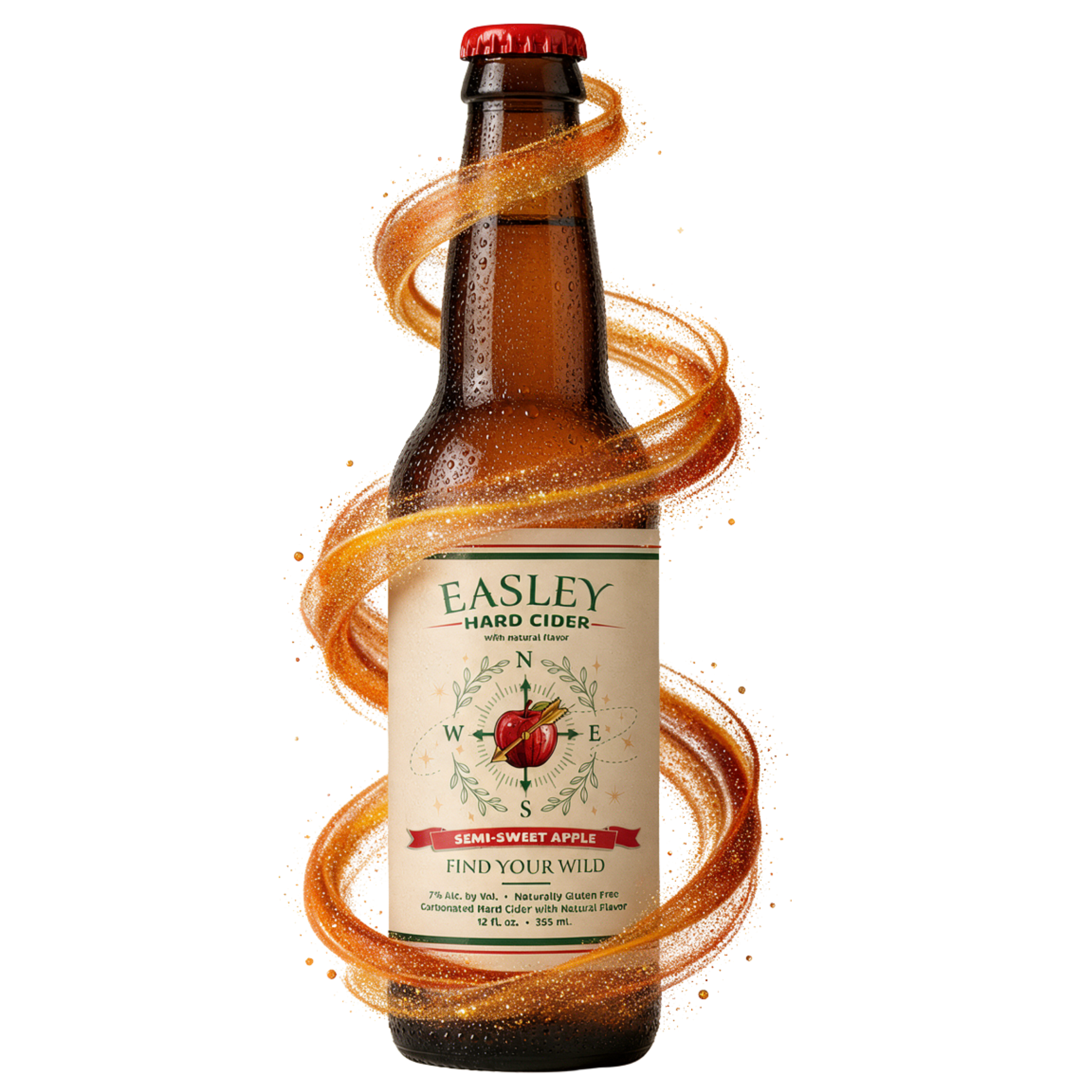Bottle of Easley Semi-Sweet Hard Cider. Indianapolis. Local. Indiana. Gluten free. Vegan